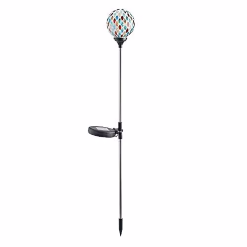 mysmartbuy Solar Mosaic Globe Stake Light, Multicolour Stainless Steel and Glass Outdoor Garden Lighting, H75 x W9 cm – 1