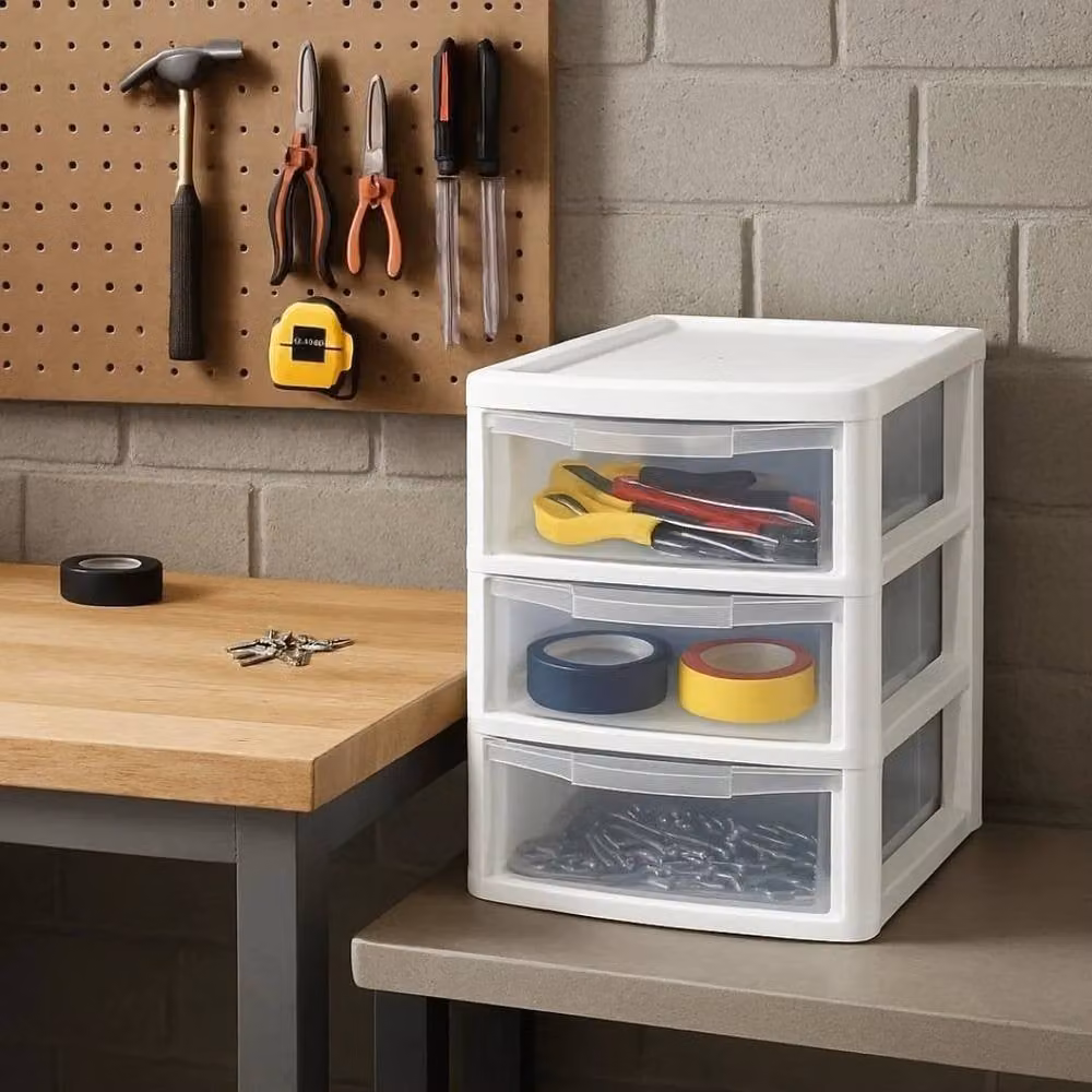 FORGEVIO A4 3 Drawer Storage Unit in White and Transparent Plastic, Width: 50 cm – 2