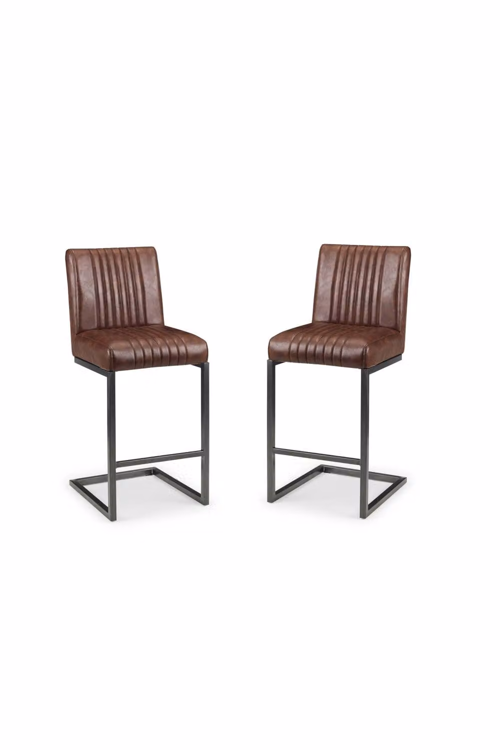 Julian Bowen Brooklyn Set of 2 Upholstered Industrial Bar Stools in Brown with Synthetic Leather and Cantilever Metal Base – 2