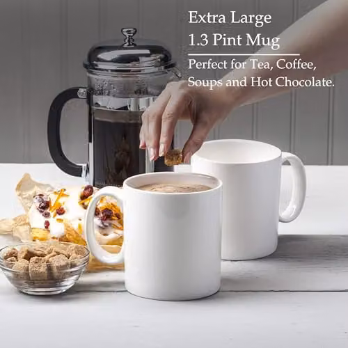 WM Bartleet & Sons 1750 Set of 2 Extra Large White Porcelain Mugs, 740ml – 3
