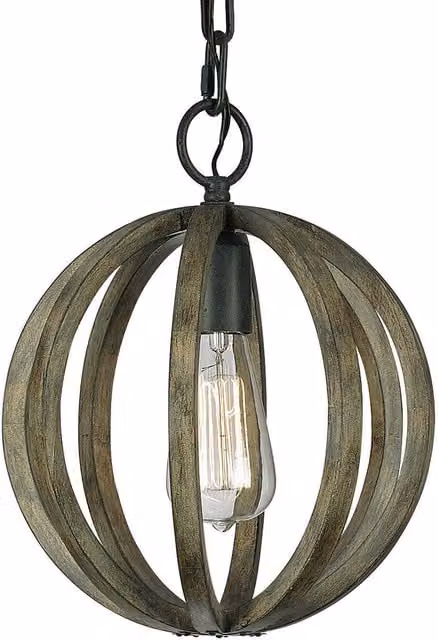 Netlighting Allier Spherical Cage Mini Pendant Light in Grey and Dark Wood with E27 Fitting