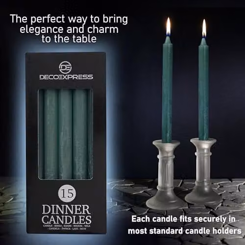 Deco Express Set of 15 Unscented Dripless Tapered Candles in Green – 3