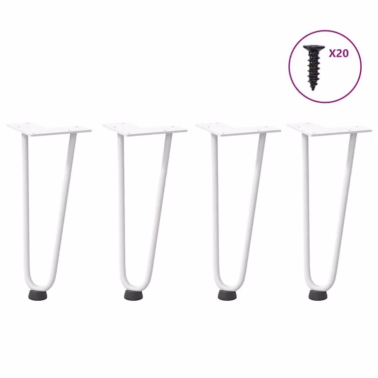 Berkfield Home White Steel Hairpin Table Legs, 4 Pieces, Height: 30 cm