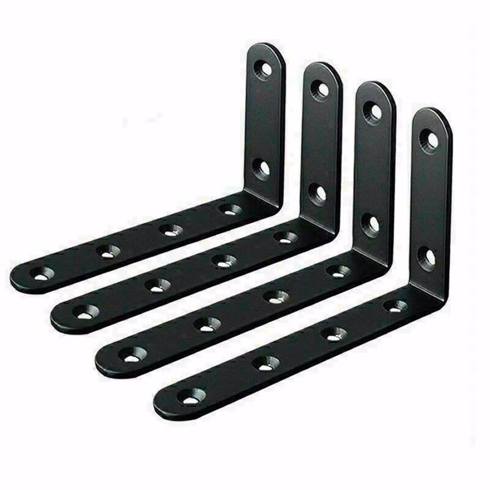 VOGREX 8-Piece Black Brushed Cast Iron L-Shape Wall Mounted Shelf Brackets – 4