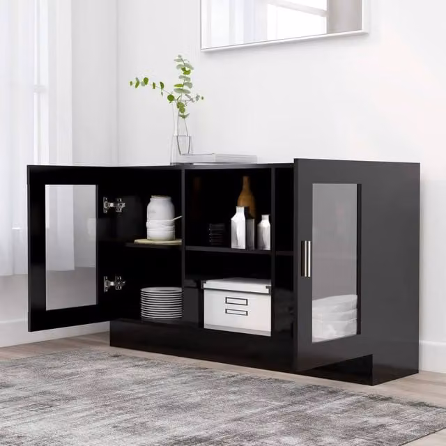 Berkfield Home Vitrine Cabinet in Black with Glass Doors, W/D/H: 120 x 30.5 x 70 cm