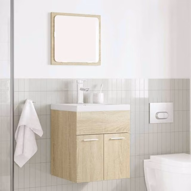 Berkfield Home 2 Piece Modern Bathroom Furniture Set in Sonoma Oak and Beige, W/D/H: 82.0 x 41.0 x 46.0 cm