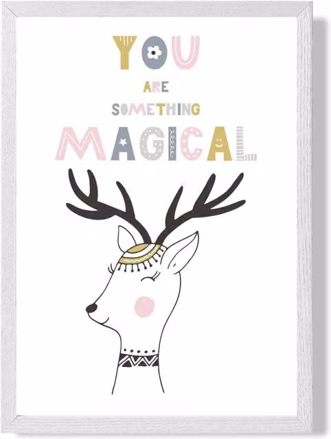 ARTZE You Are Magical Deer Scandi Quote Framed Print, Pink and White, A4 – 1