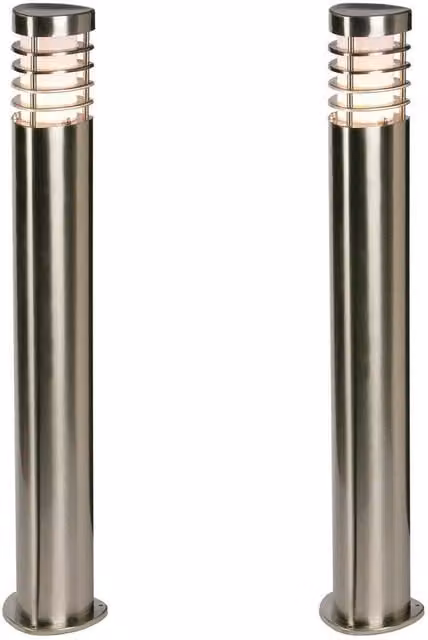 Loops 2 Pack Outdoor Garden Bollard LED Path Lights in Silver Stainless Steel, IP44 Rated, 9.2W