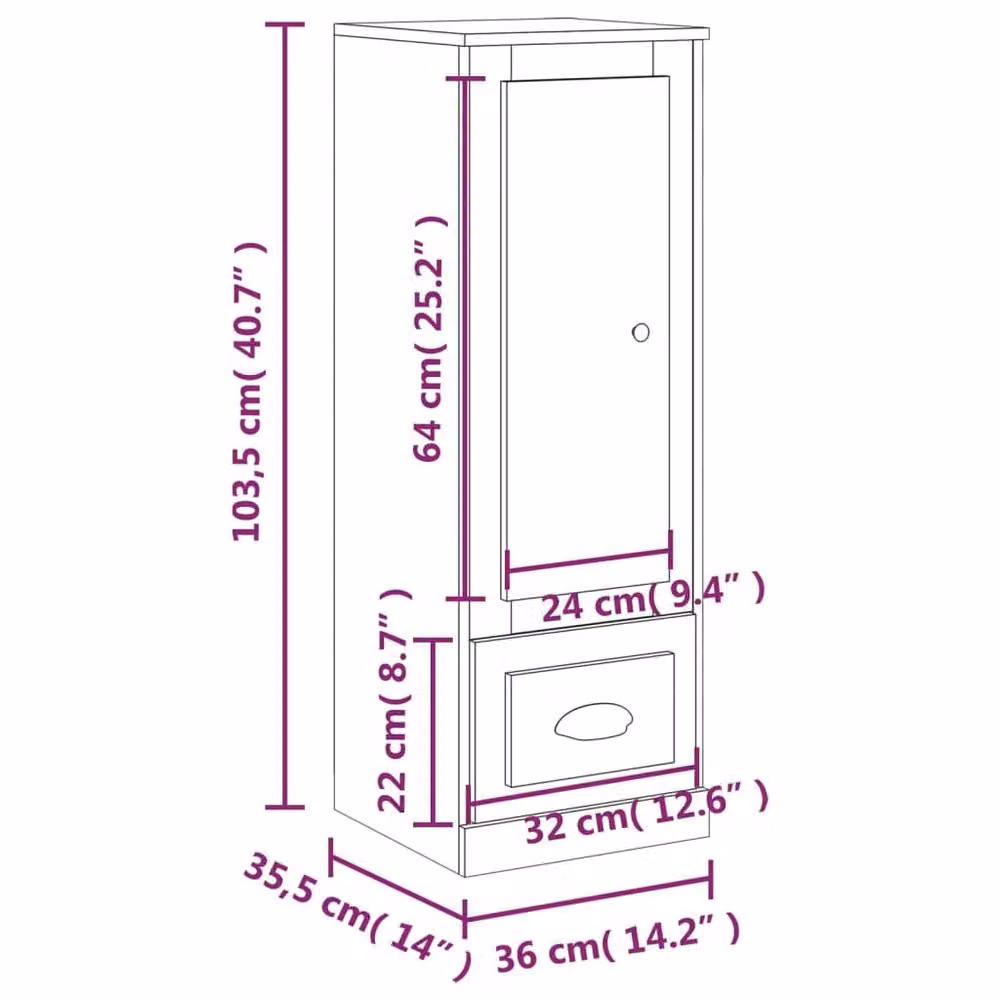 Berkfield Home Black Matt Highboard with Hinged Doors and Internal Shelves, W/D/H: 36 x 35.5 x 103.5 cm – 4