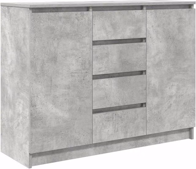 Berkfield Home Sideboard with Drawers in Concrete Grey, W/D/H: 100.5 x 35 x 76 cm