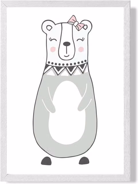 ARTZE Grey Mama Bear Scandi Animal Framed Print with White Frame, A3
