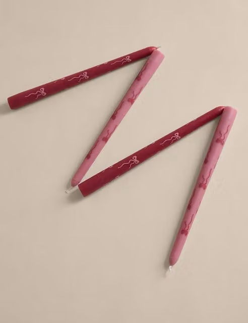 M&S Set of 4 Bow Dinner Candles in Pink Mix