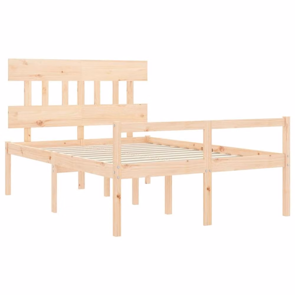 Berkfield Home Small Double Bed Frame with Headboard in Brown Solid Pine Wood W/D/H: 120 x 200 cm – 2