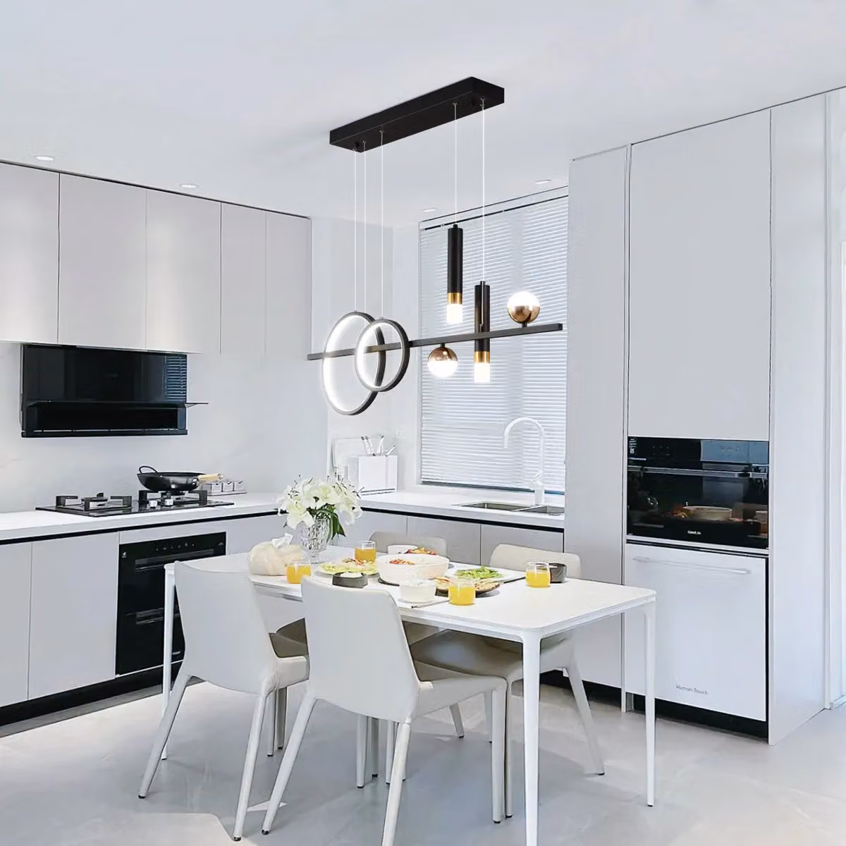 Garwarm 6-Light Linear LED Kitchen Island Pendant Light in Black – 2