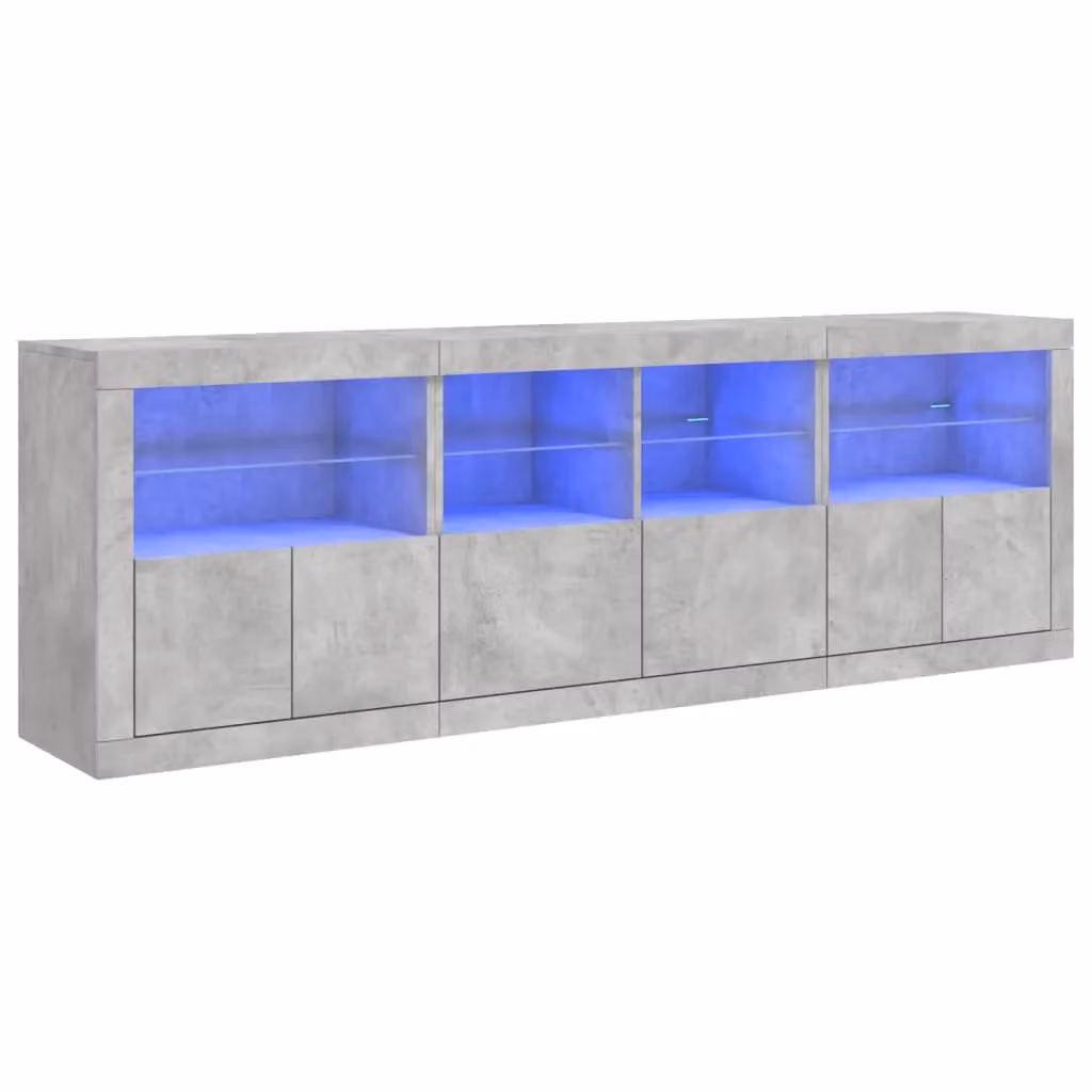 Berkfield Home Modern Sideboard with Integrated LED Lights in Concrete Grey, W/D/H: 202 x 37 x 67 cm – 2