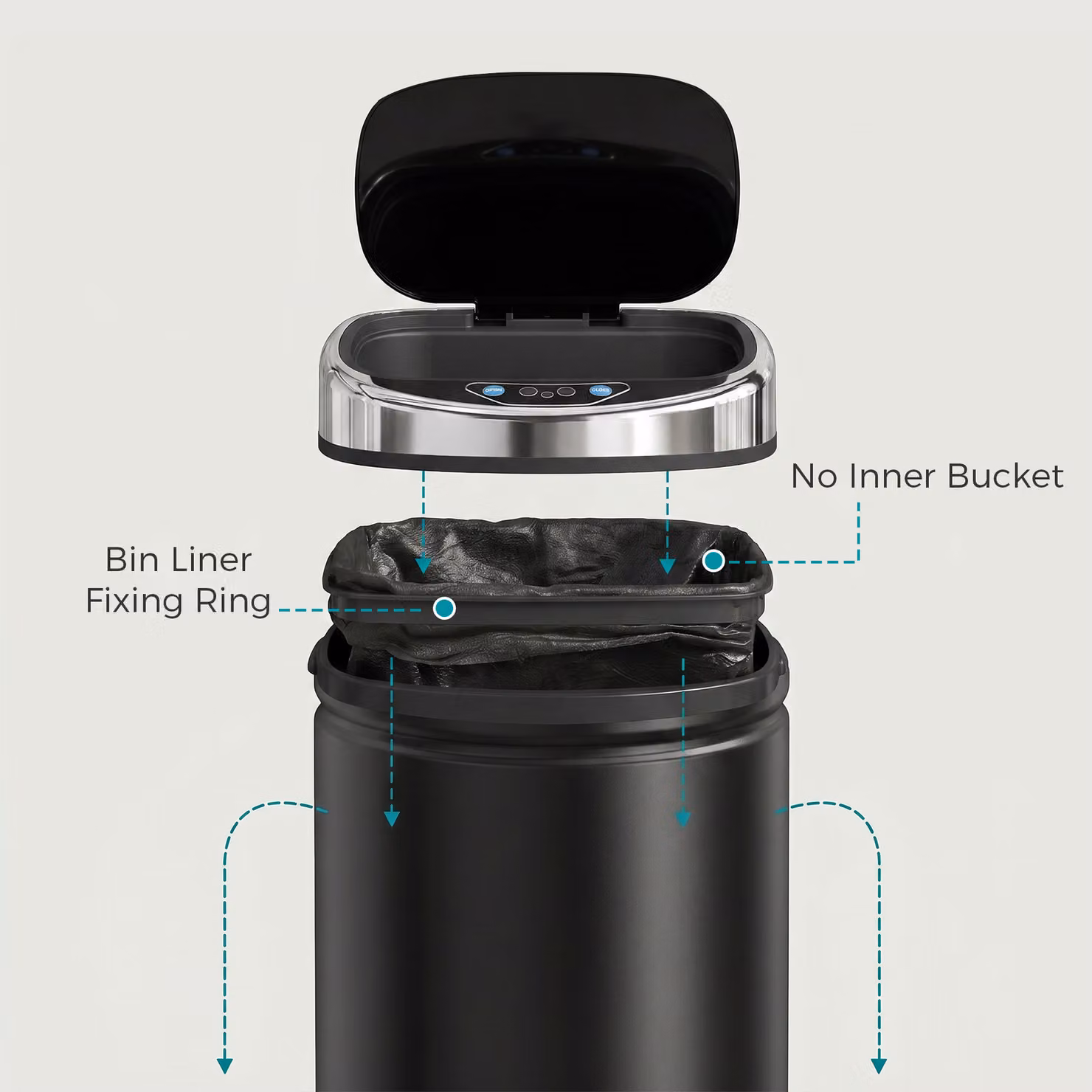 HOMCOM 42L Automatic Motion Sensor Rubbish Bin in Black Stainless Steel – 6