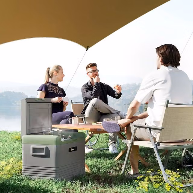 Outsunny Portable Car Refrigerator and Freezer in Light Green and Grey, 43.8 l