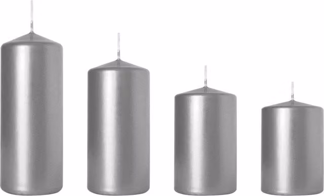 SolaDirect Set of 4 Silver Metallic Pillar Candles for Advent and Christmas Decor