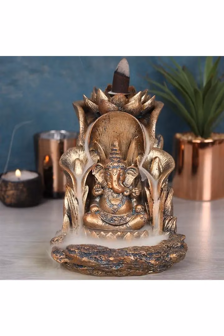 KDMD Bronze Ganesh Backflow Incense Burner in Gold Metal – 3