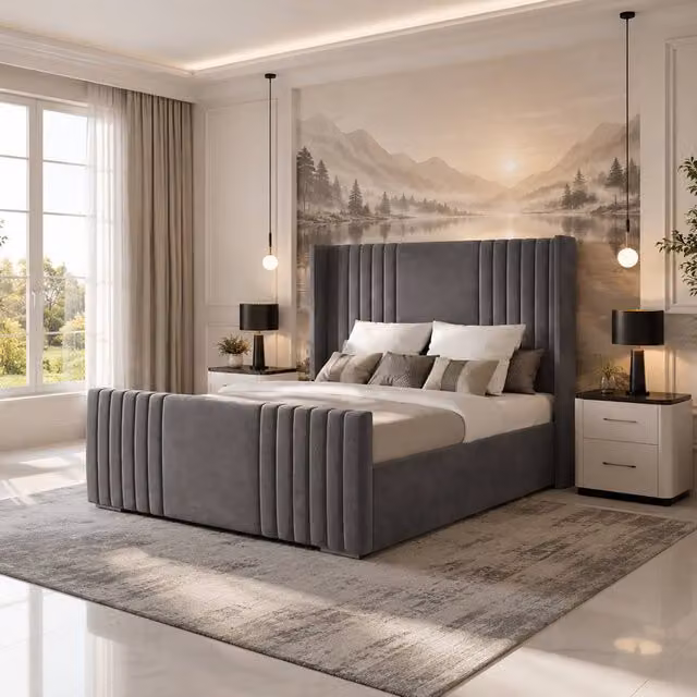 Soft Snooze Beds Luxury Upholstered Velvet Divan Bed Set with Mattress and Headboard in Grey, W/D: 180 x 200 cm