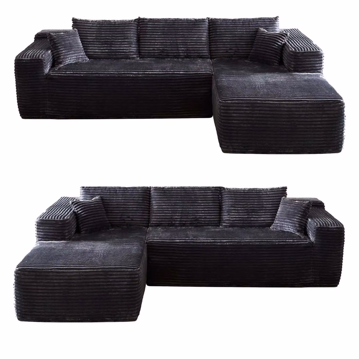MN Furniture Modern Compact Right Corner L-Shape Sofa in Black with Scatter Cushions – 3