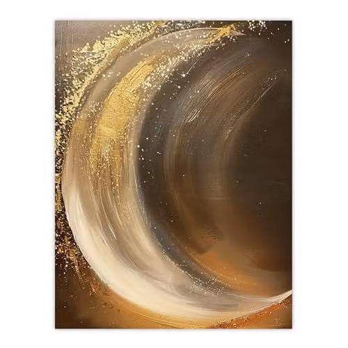 Artery8 Crescent Moon Abstract Wall Art Poster Print in Gold, Orange and Grey, 18 x 24 Inch