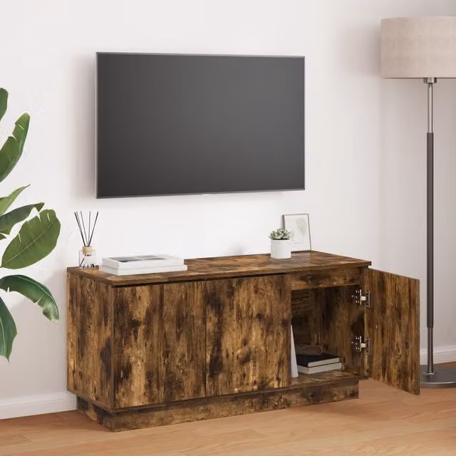 Berkfield Home Modern Smoked Oak TV Cabinet in Brown, W/D/H: 100 x 38 x 49 cm