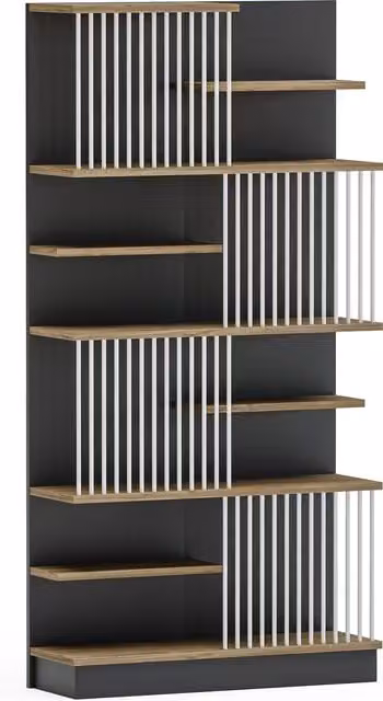 Decorotika Modern Black Wall Mounted Corner Bookshelf with Back Panel