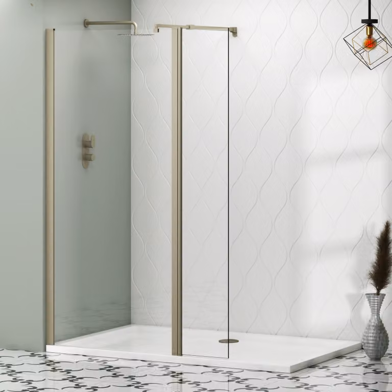 Royal Bathrooms Marbella Walk In Wet Room Shower Screen with Flipper Panel, 8mm Clear Easy Clean Glass, Silver/Brushed Nickel, W: 185 cm