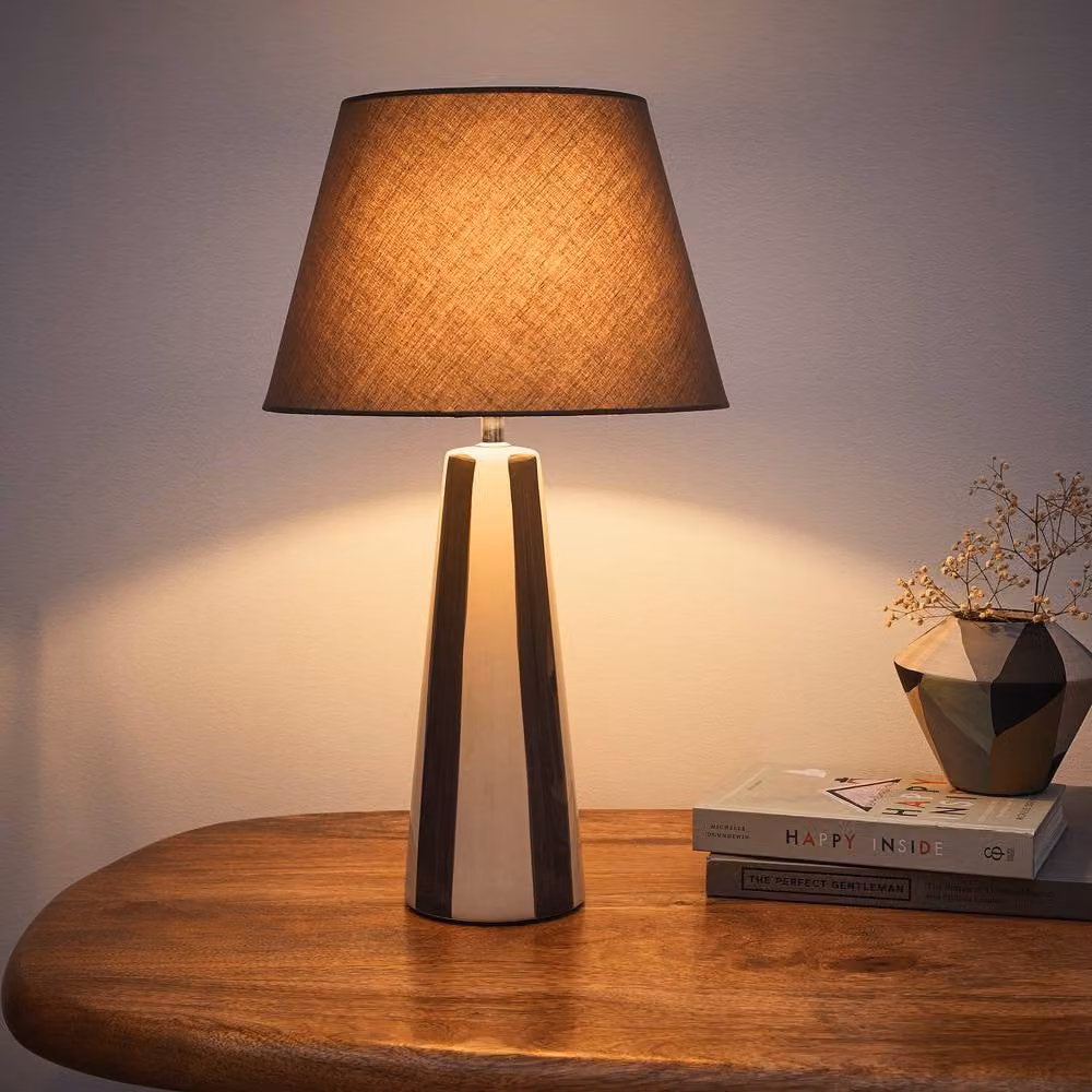 K LIVING Sola Tall Grey Striped Ceramic Table Lamp – 2