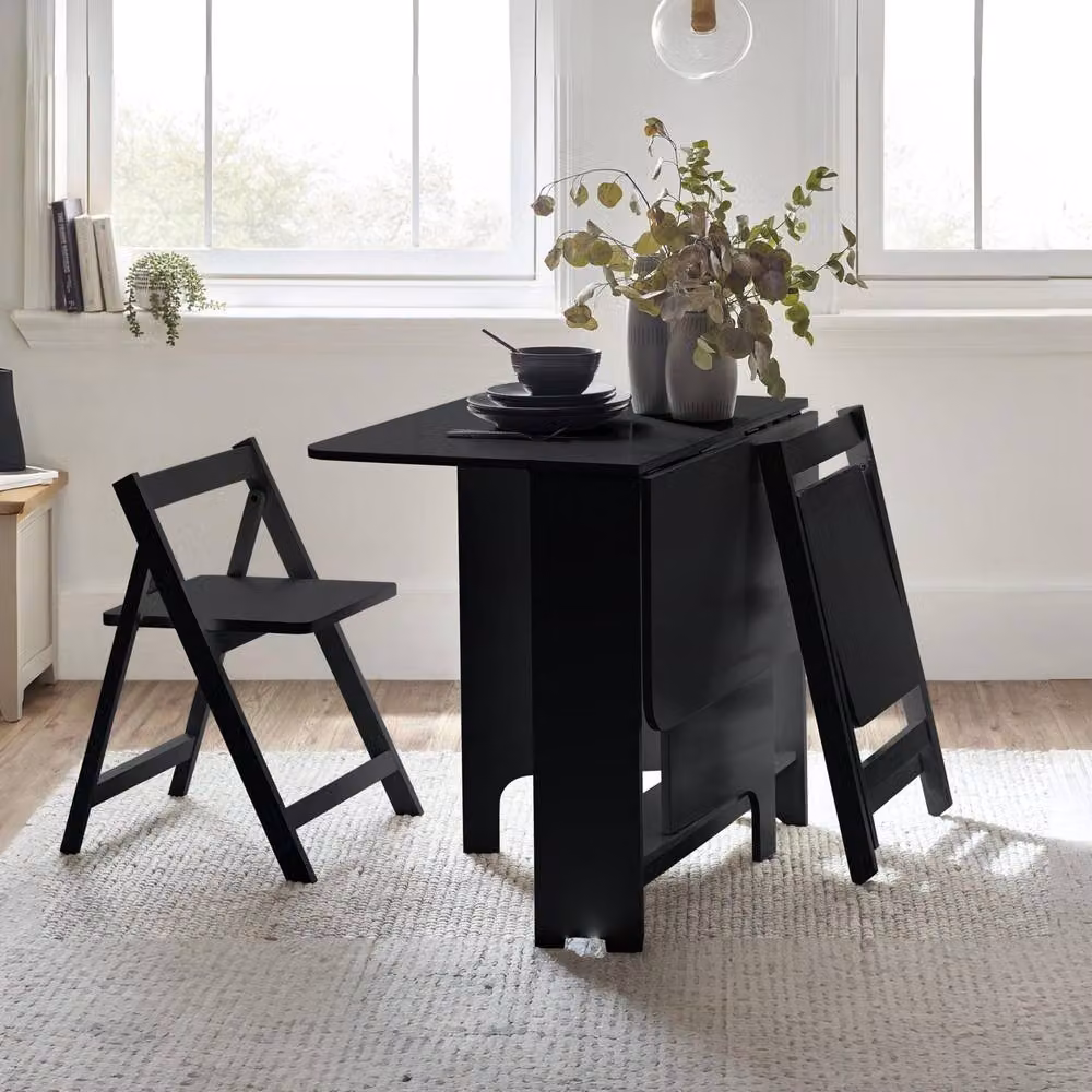 Cheshire Premium Gatan 80cm Black Drop Leaf Gateleg Dining Table with 2 Chairs – 3
