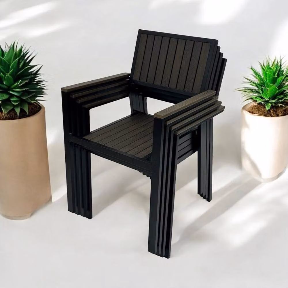 NESTLUNE Black Stackable Garden and Patio Chairs – 2
