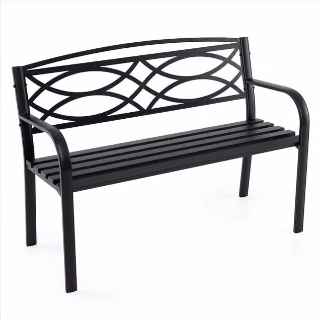 Costway Modern Geometric Slatted Garden Bench Loveseat in Matt Black Metal