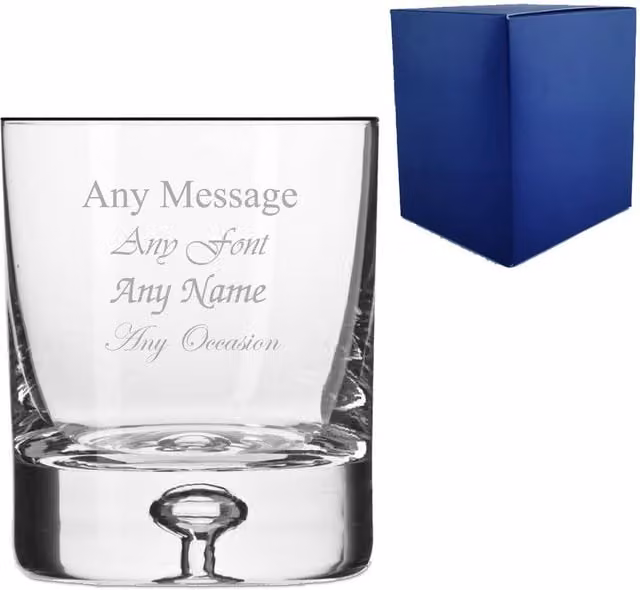 Uniqueful Personalised Handmade Bubble Base Whisky Tumbler, 280ml, Clear