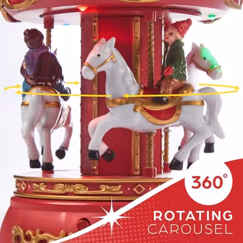 The Christmas Workshop Musical Carousel with LED Lights and Classic Carols, Multicolour Tabletop Decoration – 7
