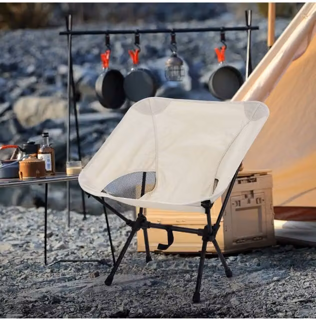 Living and Home Portable Folding Camping Chair in Beige