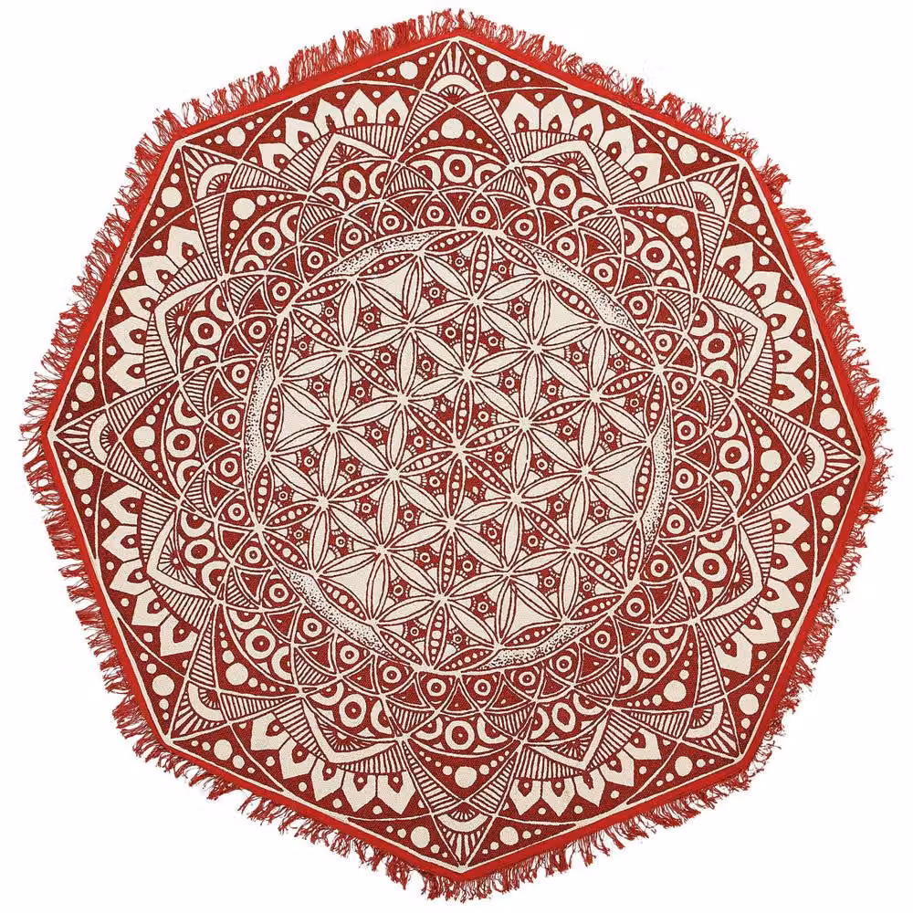 Wyld and Coco Mezitili Red Cotton Mandala Woven Round Rug, Diameter: 120 cm – 2