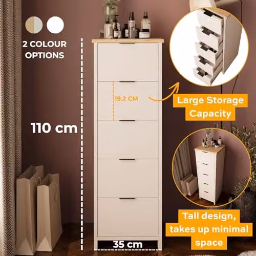 Bimossa Laura Tall 5 Drawer Hallway Storage Cabinet in Light Grey Oak – 3