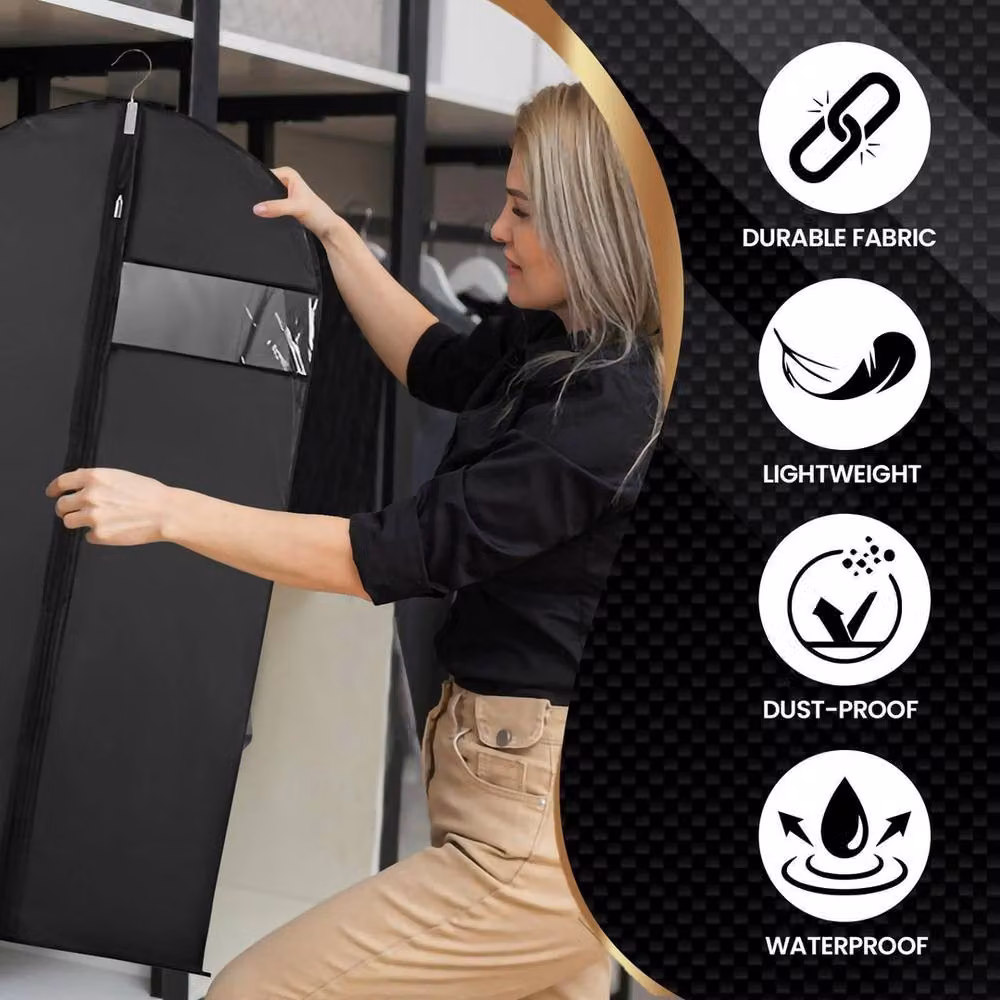 NESTLUNE Black Garment Carrier Bag for Suits, Coats and Dresses, W/D/H: 5 x 5 x 101 cm – 6