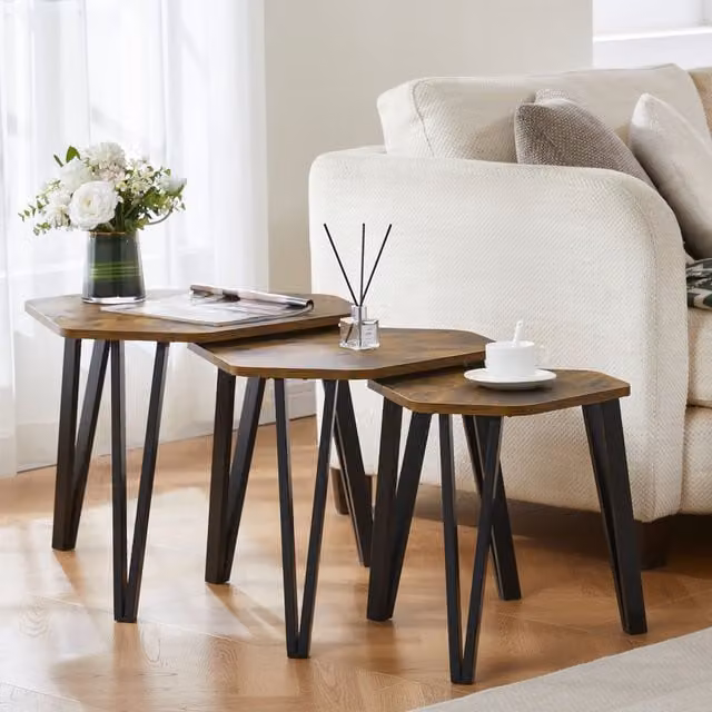 Vida Designs Brooklyn Nest of 3 Round Coffee and Side Tables in Brown