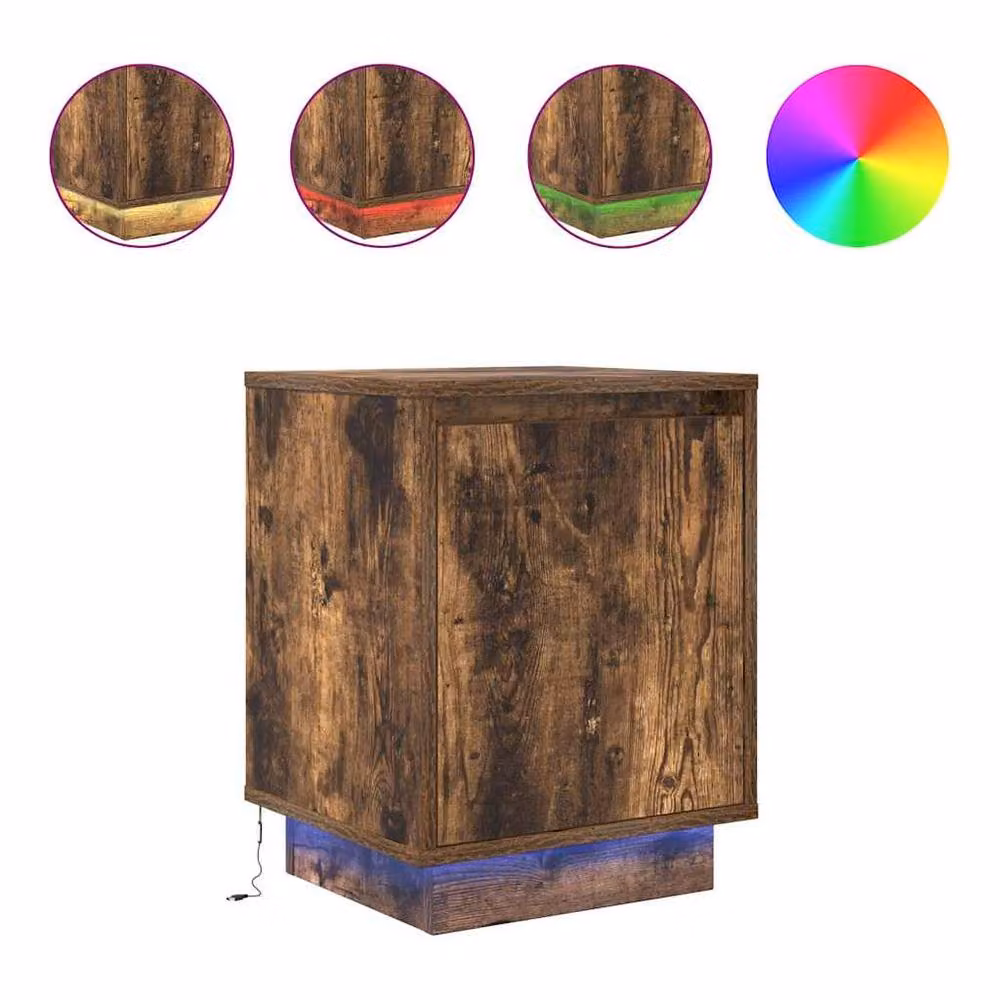Berkfield Home Durable Bedside Cabinet with Integrated LED Lights in Smoked Oak Dark Brown, W/D/H: 38 x 34 x 50 cm – 2