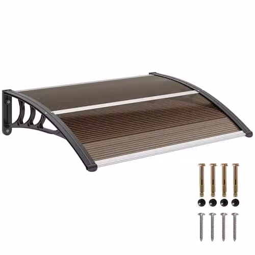 Outsunny Wall-Mounted Front Door Canopy Awning in Brown, W: 120 cm, D: 75 cm