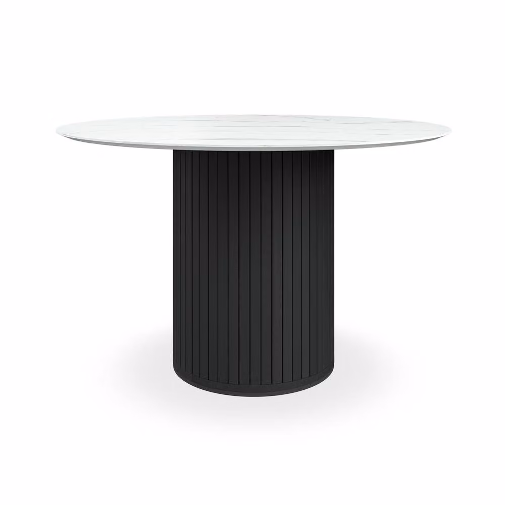 More4Homes Arlo White Marble Top Round Dining Table with Black Legs and Anika Petrol Teal Velvet Dining Chairs Set of 4, W/D/H: 120 x 120 x 75 cm – 2