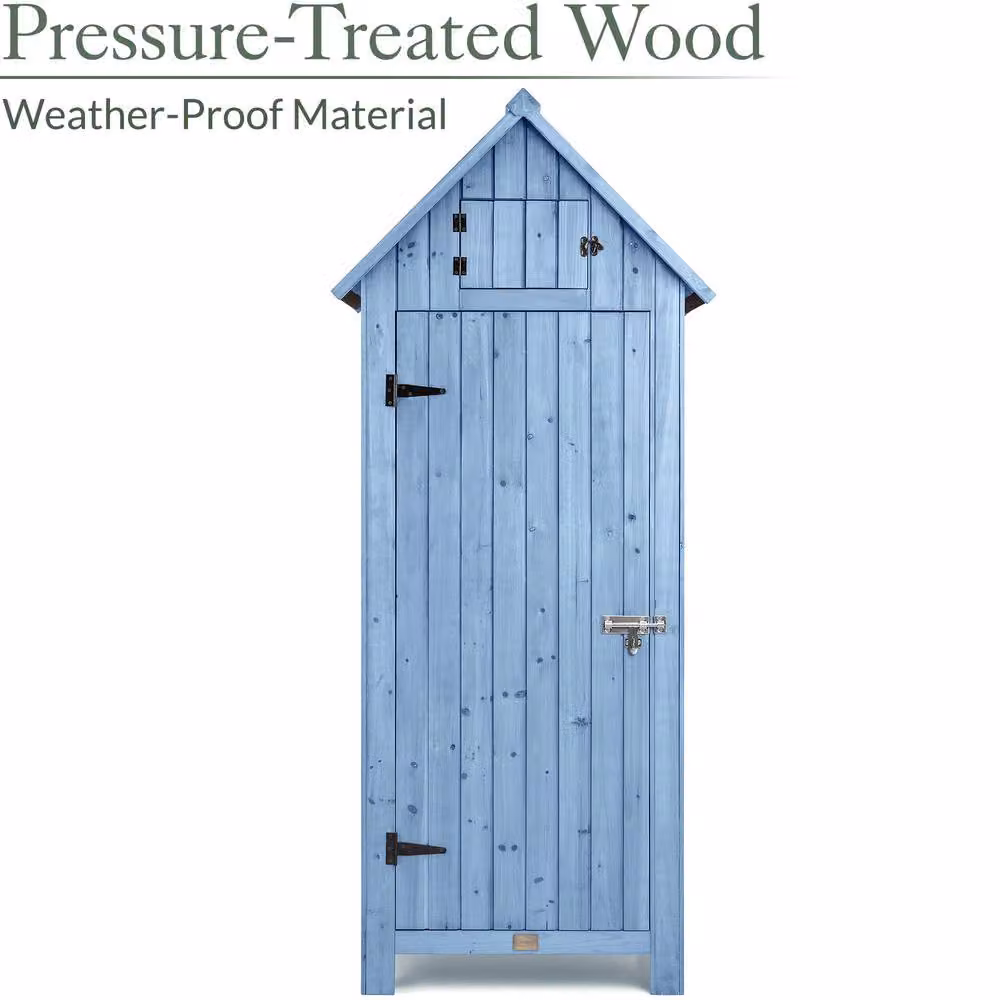 Christow Blue Wooden Slim Compact Garden Storage Shed with Lockable Single Door, H: 179.5 cm, W: 54.2 cm, D: 77.5 cm – 3