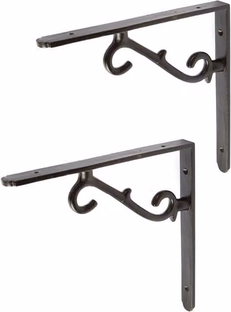 Hammer and Tongs Scroll Iron Shelf Bracket, Black, Pack of 2