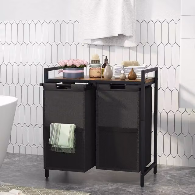 Huhote Metal Frame 2 Compartment Laundry Sorter Basket with Removable Oxford Bags in Black – 1
