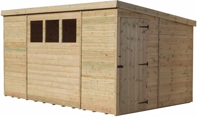 Empire Sheds Empire 2500 Pent Garden Shed in Green with Single Door and 3 Windows