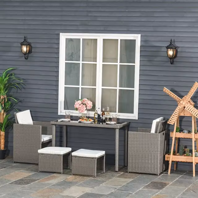 Outsunny 5 Piece Modern Rattan Wicker Weave Sofa Set in Grey
