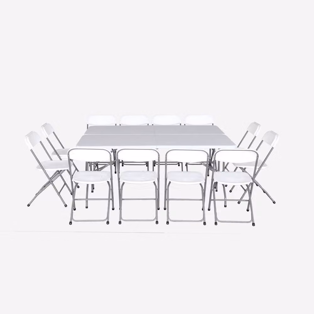 Sweek Pair of White Folding Plastic Reception Tables with 12 Chairs – 2