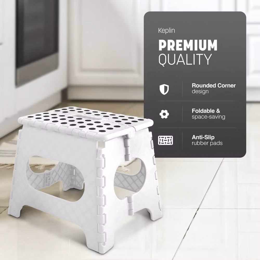 Keplin Heavy Duty Folding Step Stool, Non-Slip Plastic Footstool in White, Height: 27.94 cm – 3